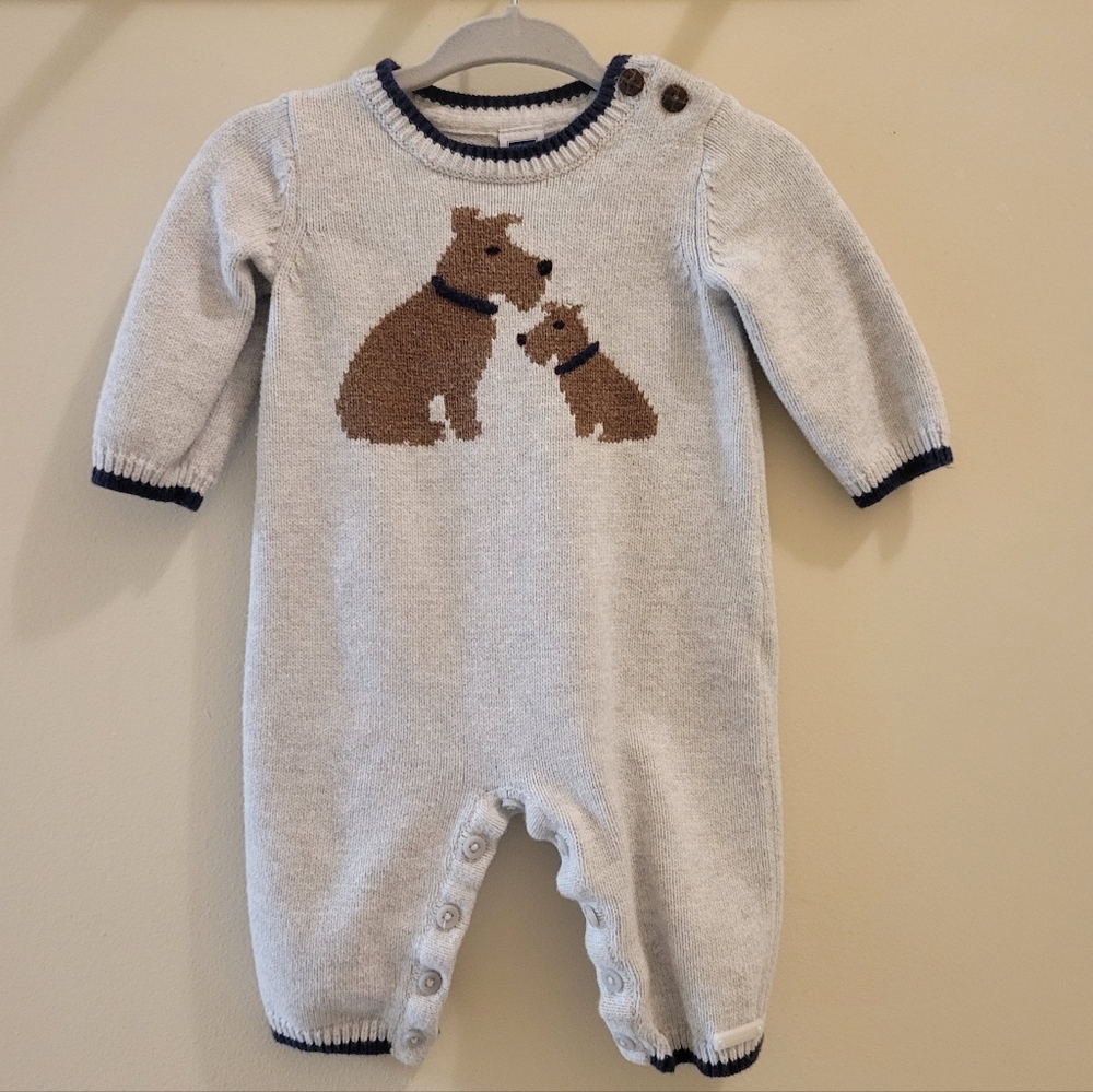 Janie & Jack Gray Knit Dog One Piece